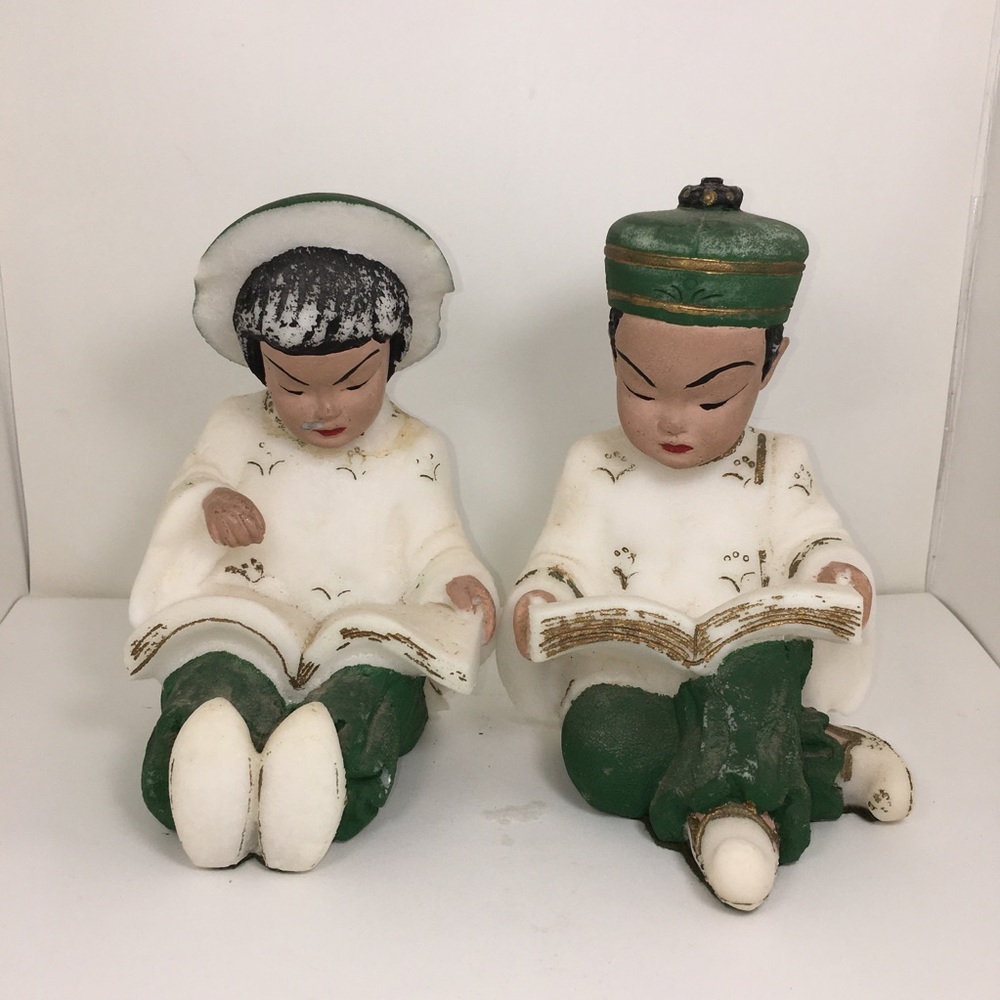 Antique Handpainted Boy & Girl Stone Figurines